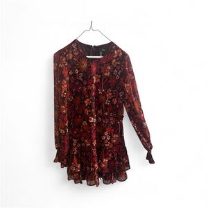 Aqua Long-Sleeve Floral Dress Floral Print Size Small